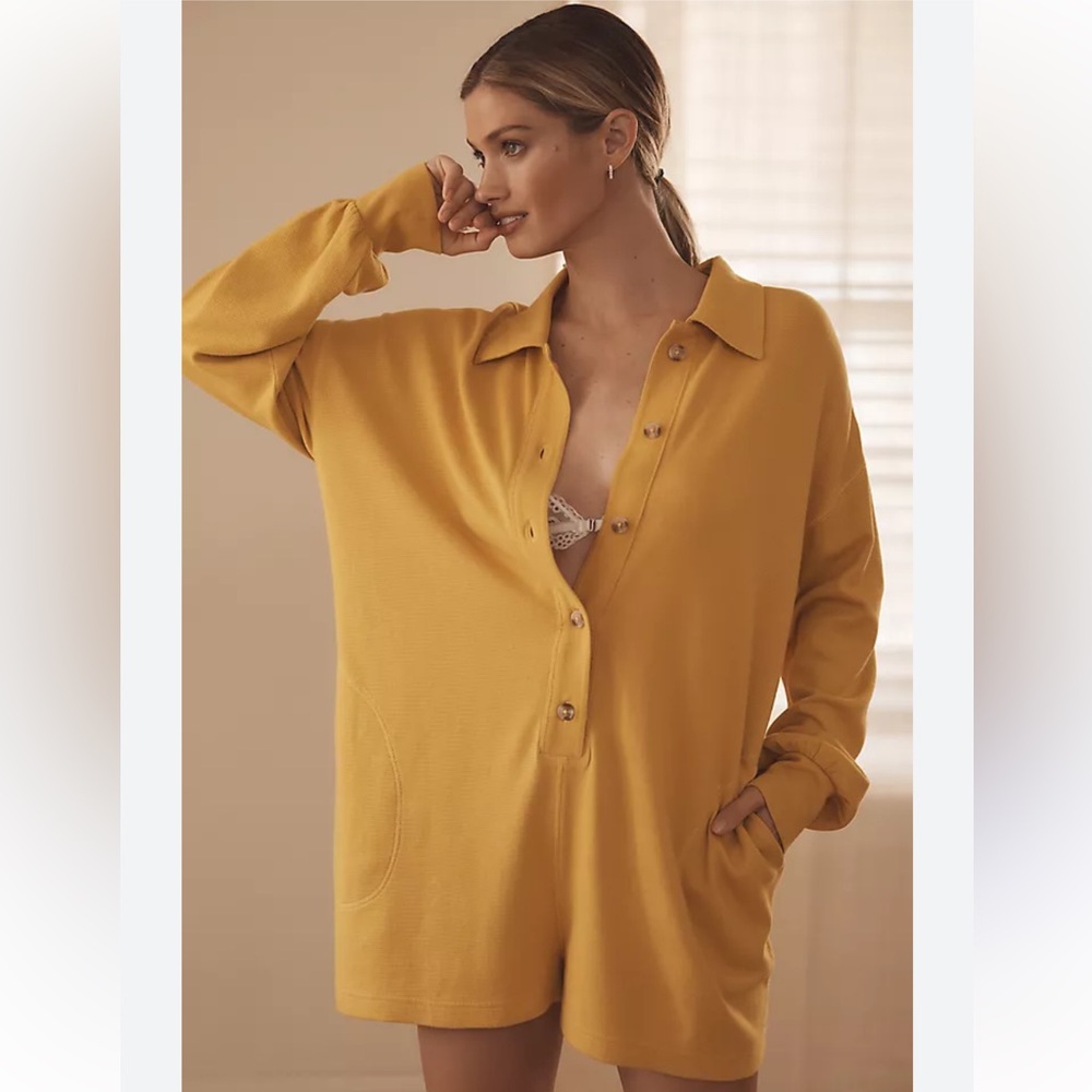 Anthropologie Waffle Cocoon Romper in Mango|Size S|NWT